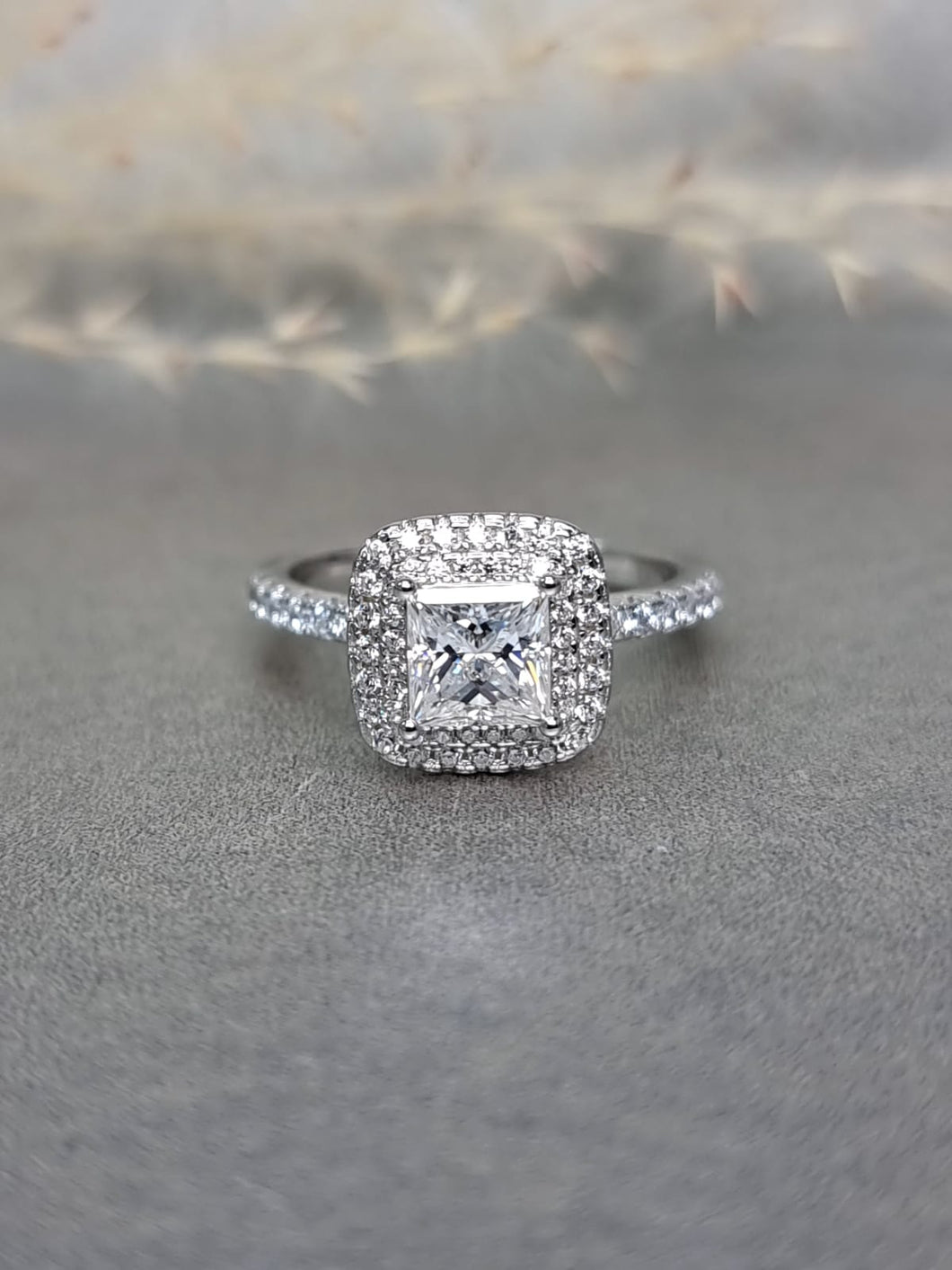 1.00ct Princess Cut Moissanite Diamond With Double Halo Ring
