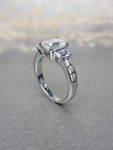 Load image into Gallery viewer, 2.00ct Emerald Cut Moissanite Diamond With Baguette Cut Side Stone Ring
