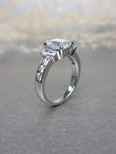 Load image into Gallery viewer, 2.00ct Emerald Cut Moissanite Diamond With Baguette Cut Side Stone Ring
