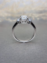 Load image into Gallery viewer, 2.00ct Emerald Cut Moissanite Diamond With Baguette Cut Side Stone Ring

