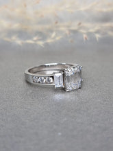 Load image into Gallery viewer, 2.00ct Emerald Cut Moissanite Diamond With Baguette Cut Side Stone Ring
