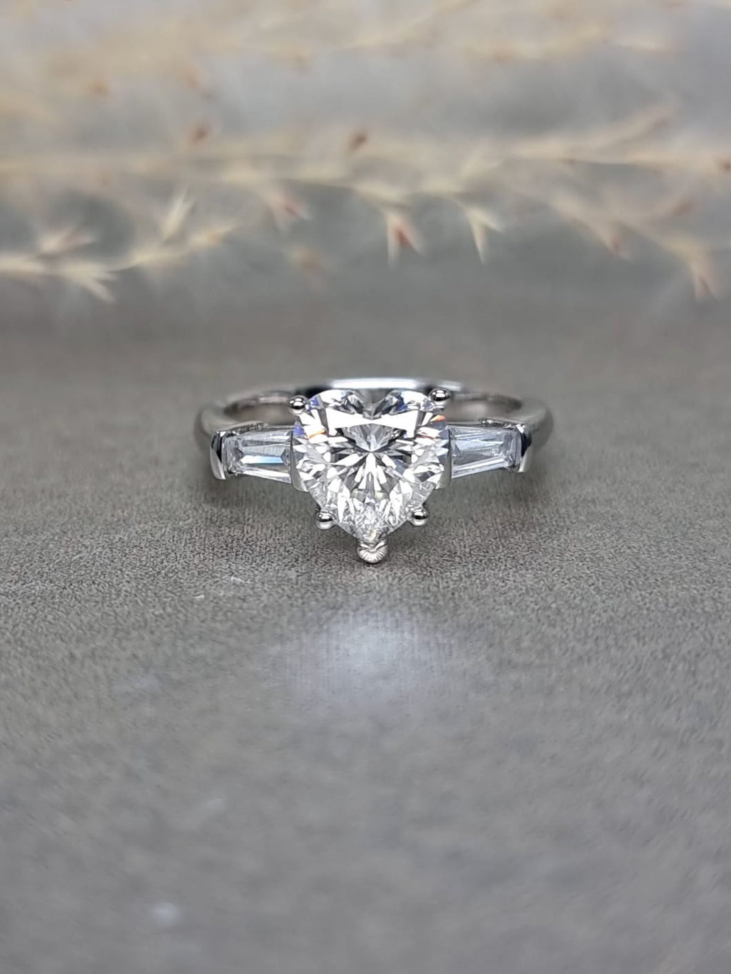 2.00ct Heart Shape Moissanite Diamond With Baguette Side stone Ring