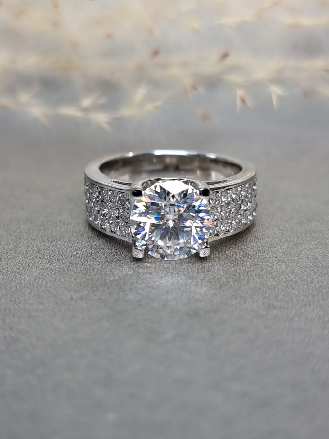 3.00ct Round Brilliant Cut Moissanite Diamond With Broad Band Ring