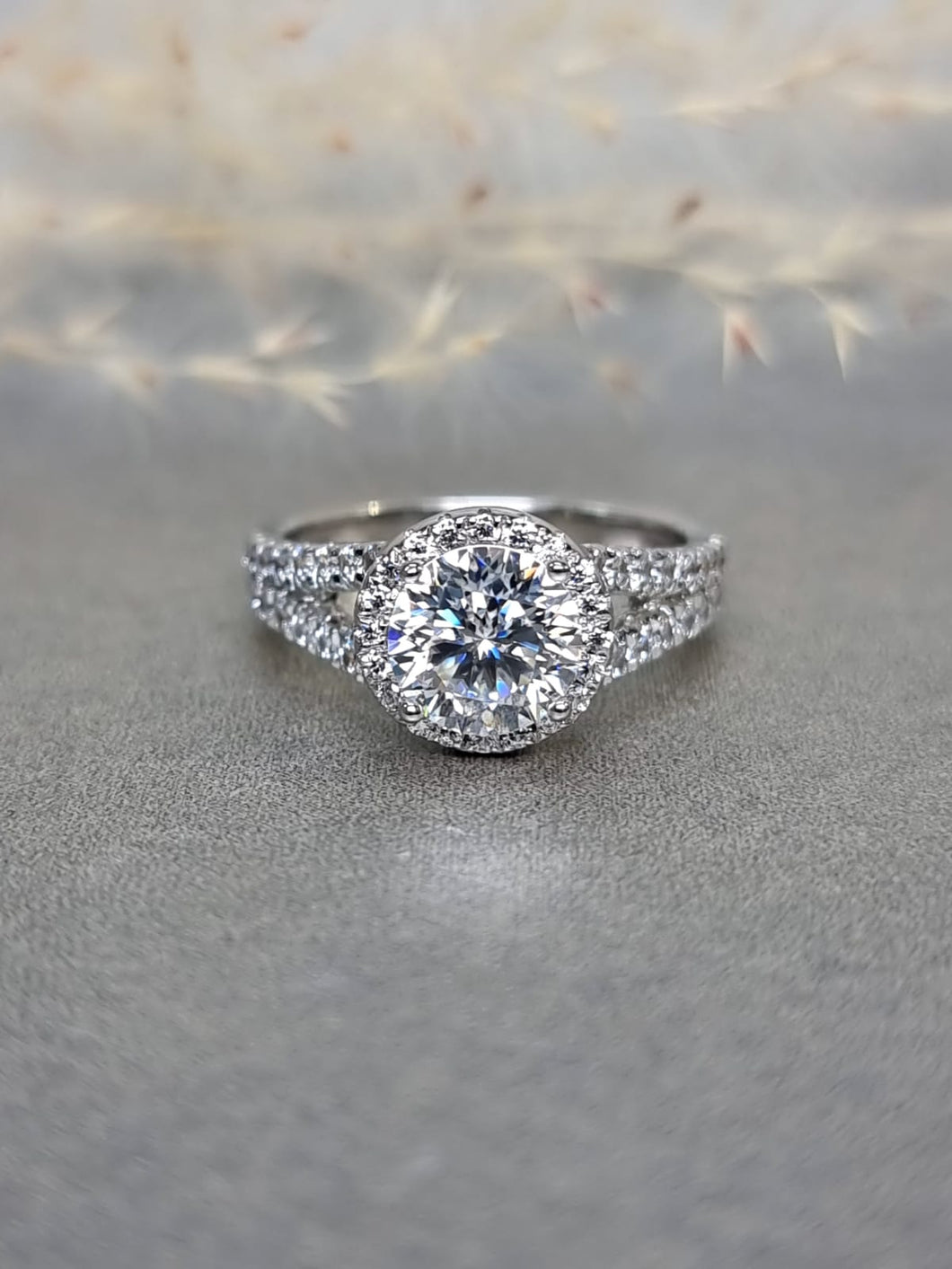 1.50ct Round Brilliant Cut Moissanite Diamond With Halo V Band  Ring