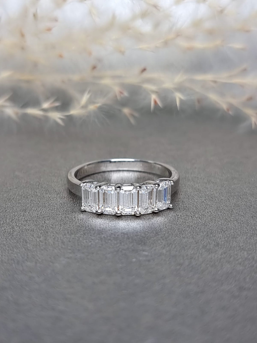 0.40ct/Ea Emerald Cut Half Eternity Moissanite Diamond Ring