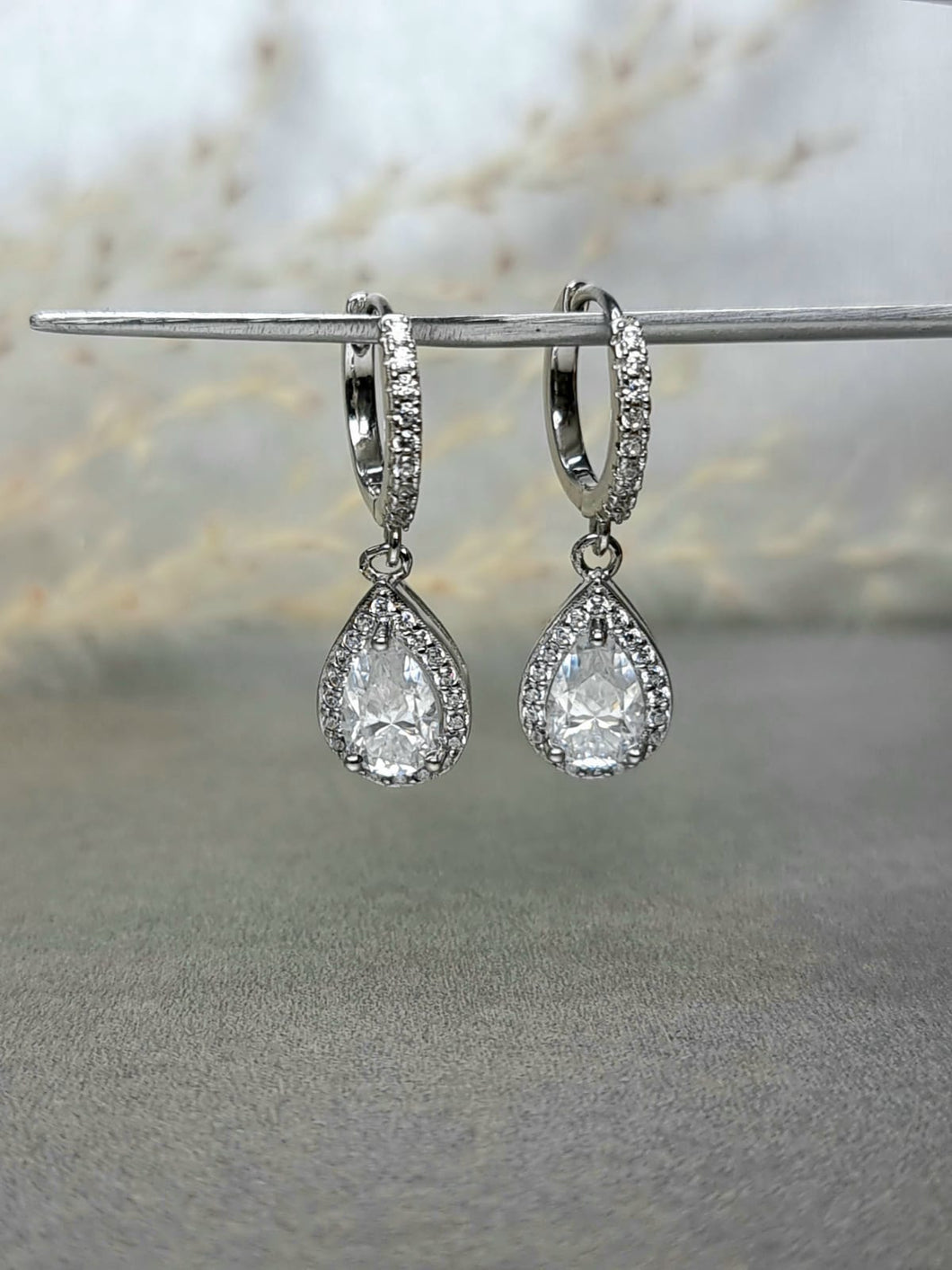 1.00ct/Ea Pear Shape Dangling Halo Setting Hoop Moissanite Diamond Earring