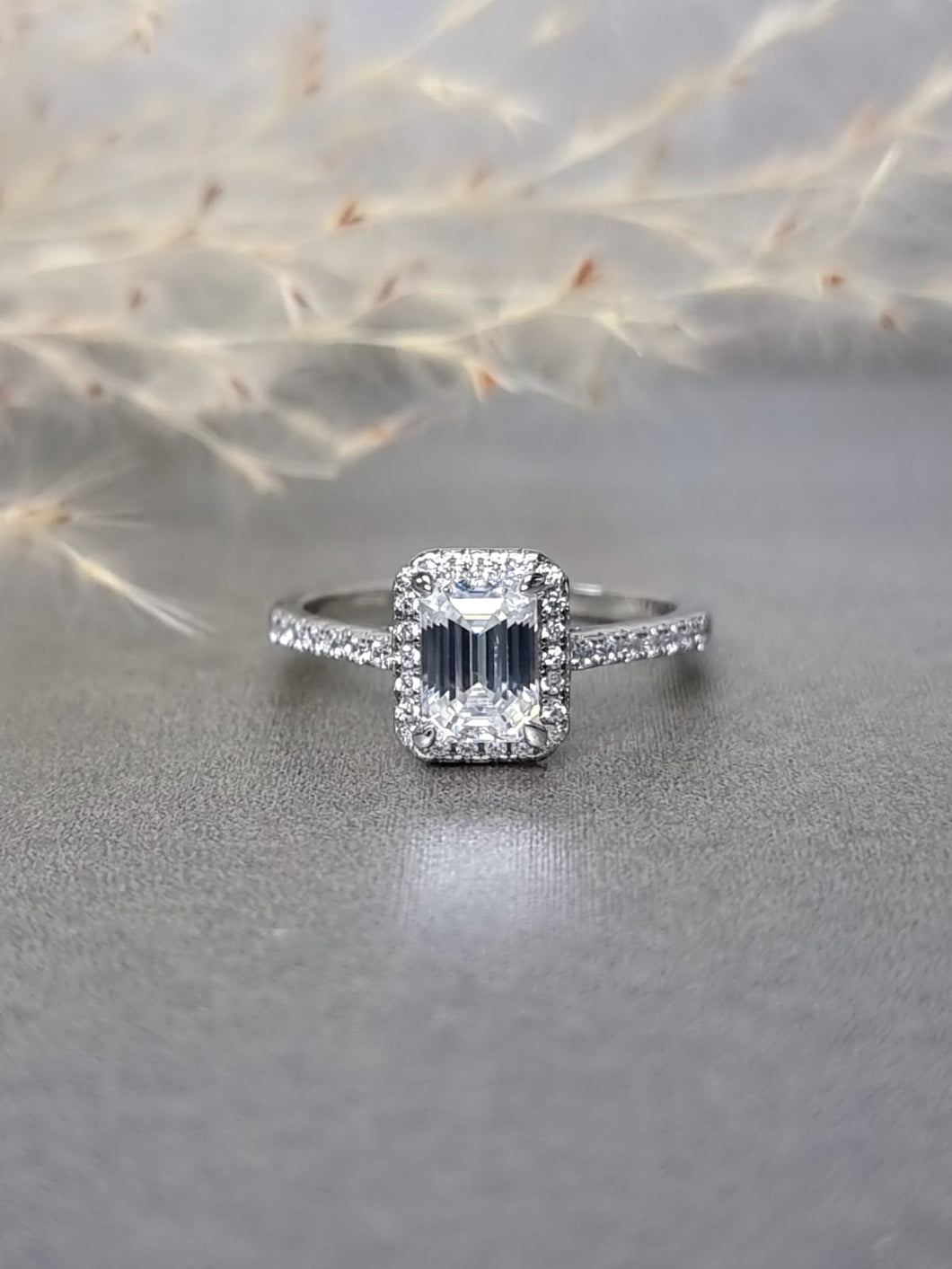 1.00ct Emerald Cut Moissanite Diamond Halo Ring