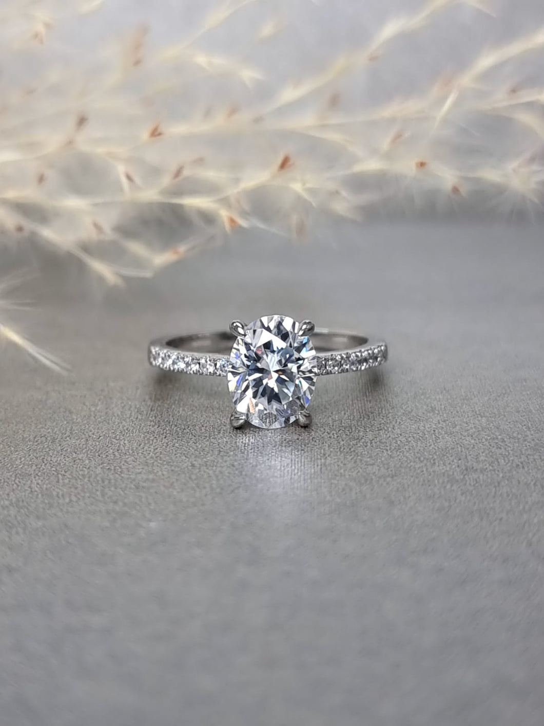 2.00ct Oval Cut Moissanite Diamond Classic Side Stone Ring