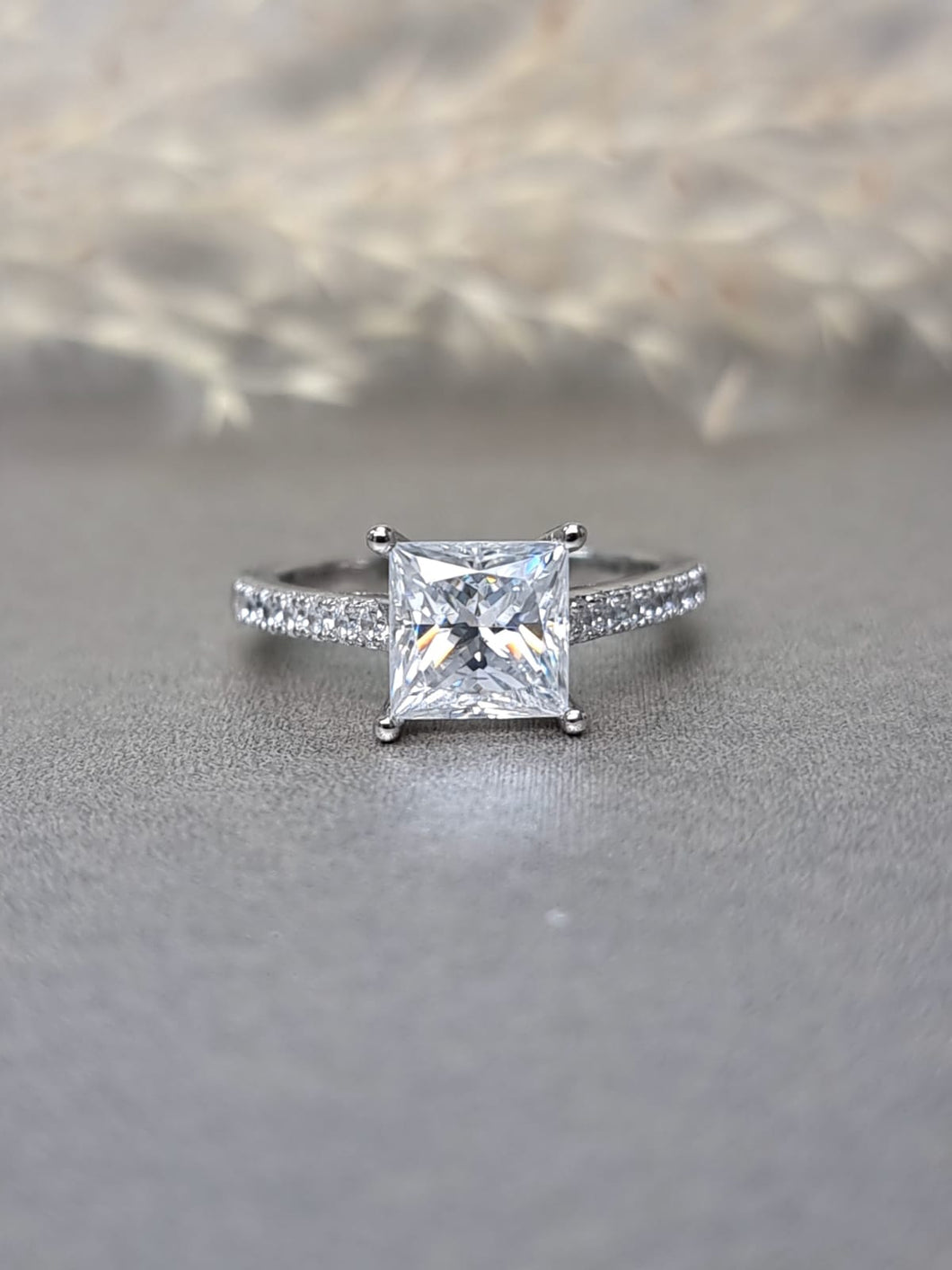 2.00ct Princess Cut Moissanite Diamond With Side Stone Classic Ring