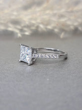 Load image into Gallery viewer, 2.00ct Princess Cut Moissanite Diamond With Side Stone Classic Ring
