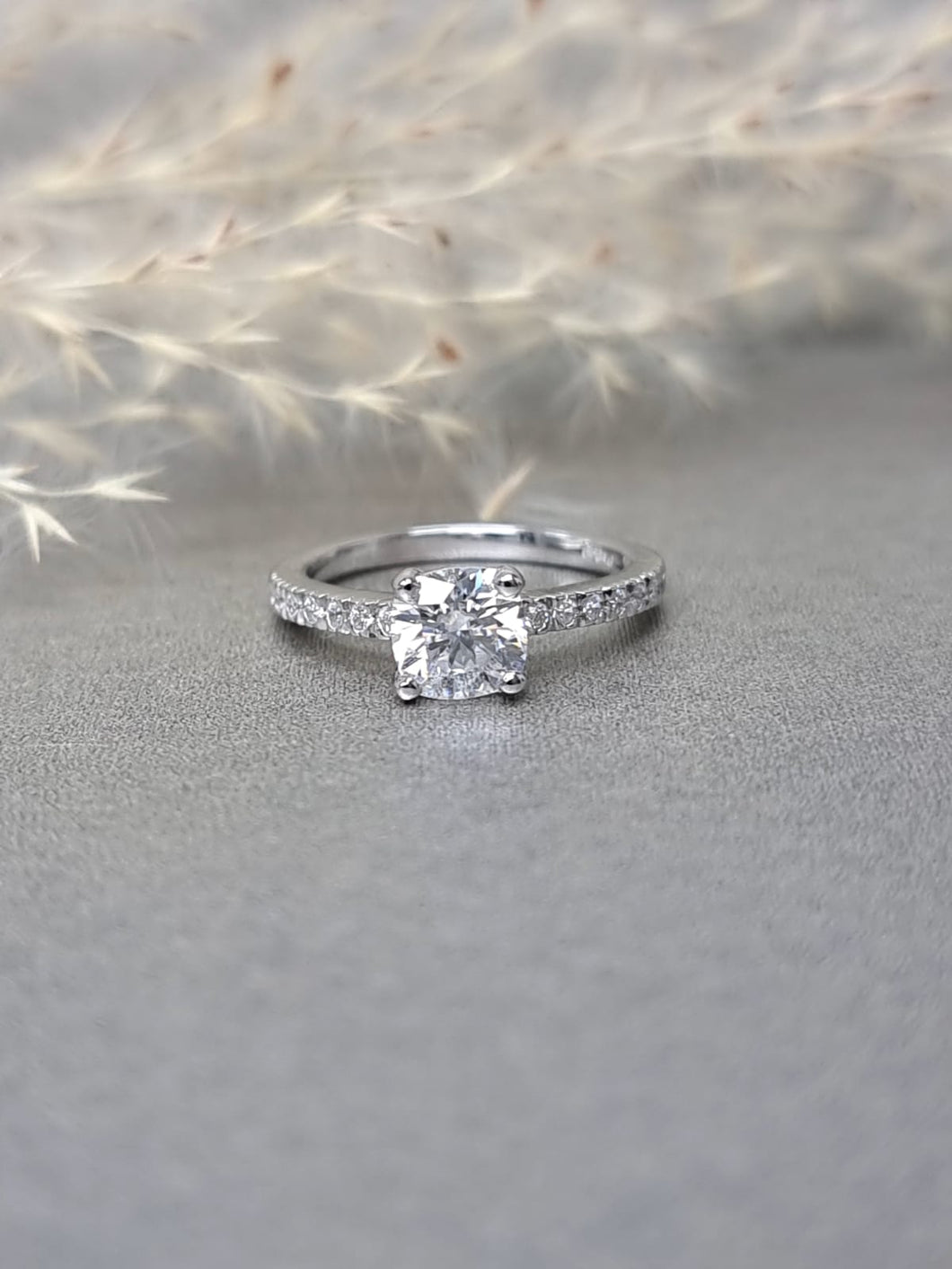 1.00ct Cushion Cut Moissanite Diamond With Side Stone Classic Ring