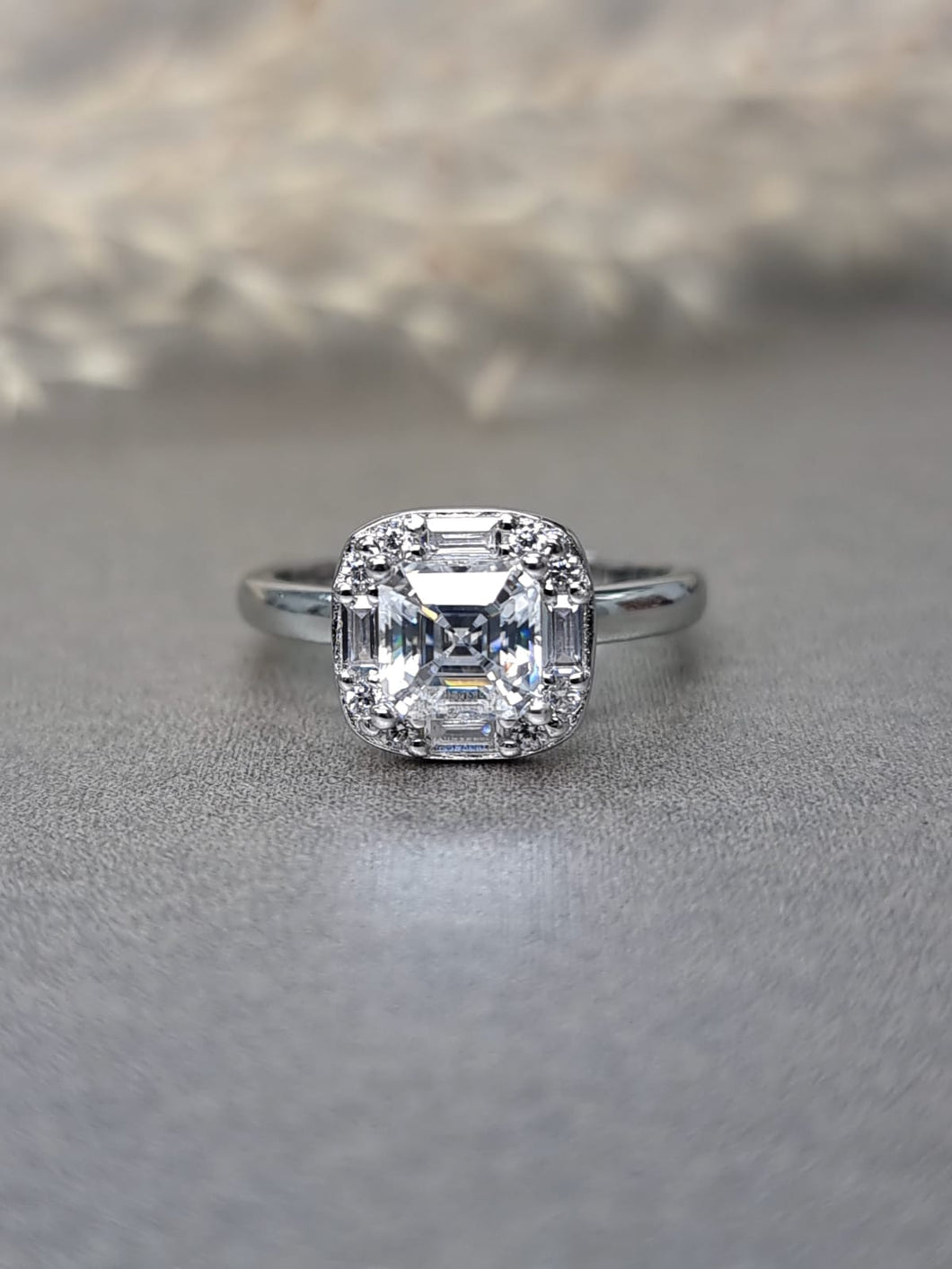 1.00ct Asscher Cut Moissanite Diamond Halo Mix Cut Ring