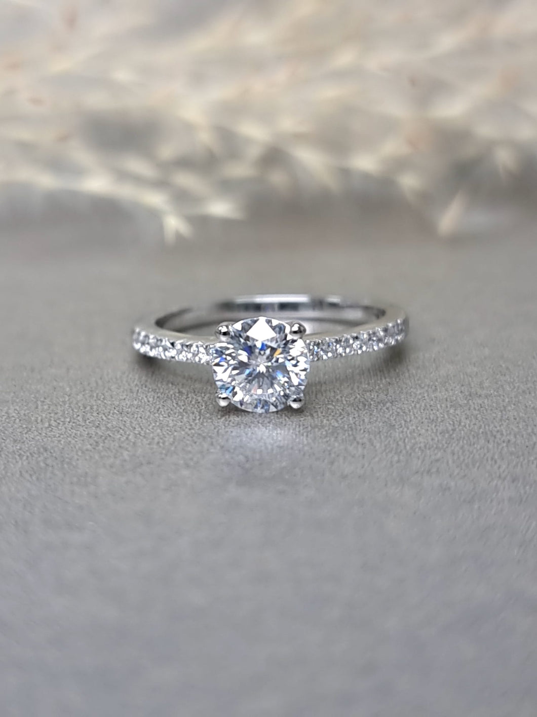 1.00ct Round Brilliant Cut Moissanite Diamond with Side Stone Classic Ring***Best Seller***