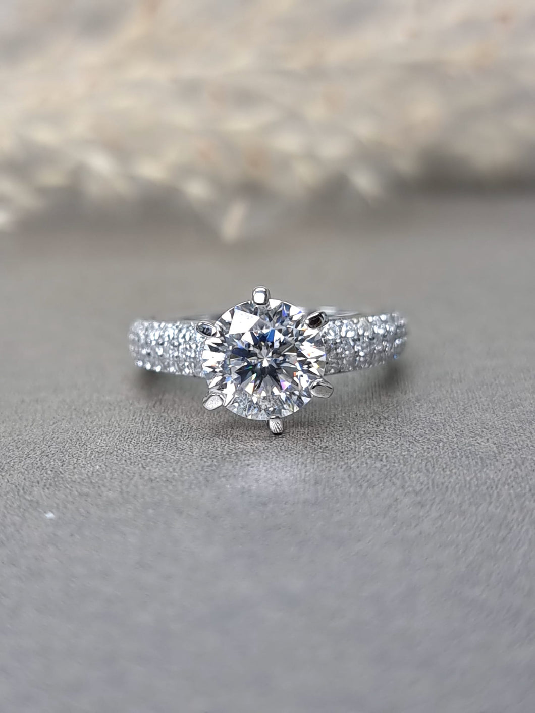 2.00ct Round Brilliant Moissanite Diamond With Side Stone Pave Ring