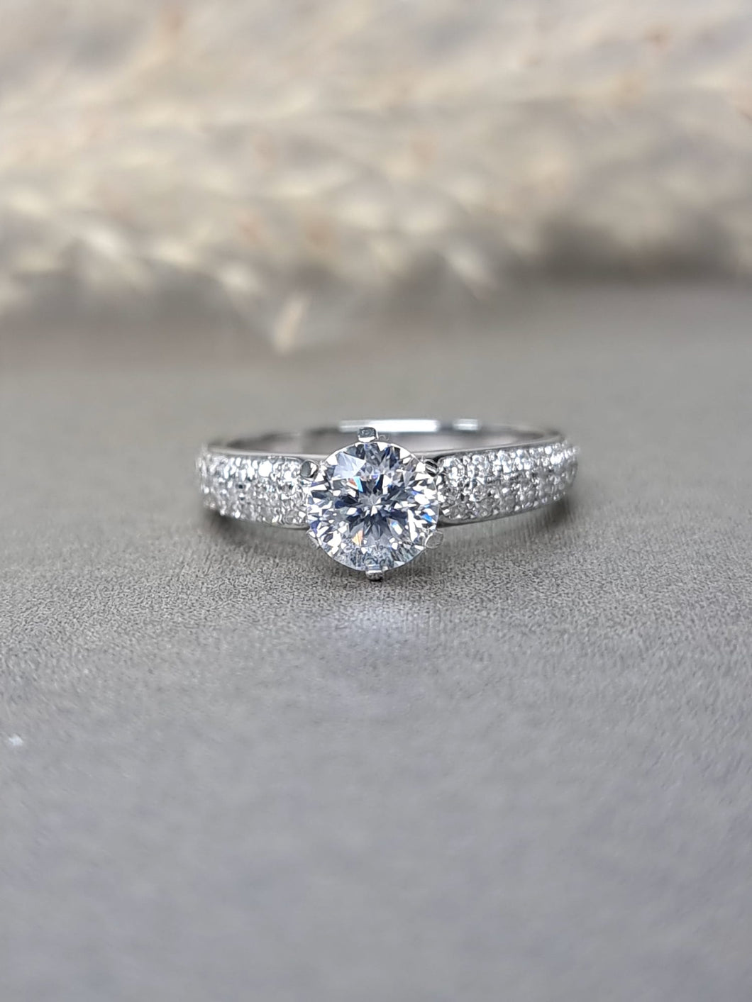 1.00ct Round Brilliant Cut Moisssanite Diamond With Side Stone Pave Ring