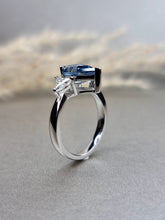 Load image into Gallery viewer, 2.00ct Vivid Blue Kite Cut Moissanite Diamond With Trillion Shape Side Stone Ring
