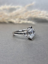 Load image into Gallery viewer, 2.50ct Duchess Cut Moissanite Diamond , 0.15ct Emerald Cut Side Lab Grown Moissanite Ring
