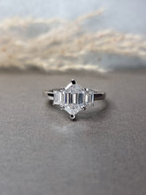 Load image into Gallery viewer, 2.50ct Duchess Cut Moissanite Diamond , 0.15ct Emerald Cut Side Lab Grown Moissanite Ring
