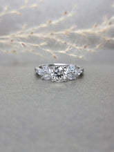 Load image into Gallery viewer, 1.00ct Round Brilliant Cut Moissanite Diamond With Side Stone Marquise Cut Ring
