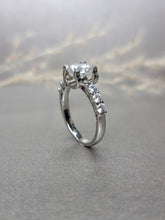 Load image into Gallery viewer, 1.00ct Round Brilliant Cut Moissanite Diamond With Side Stone Ring
