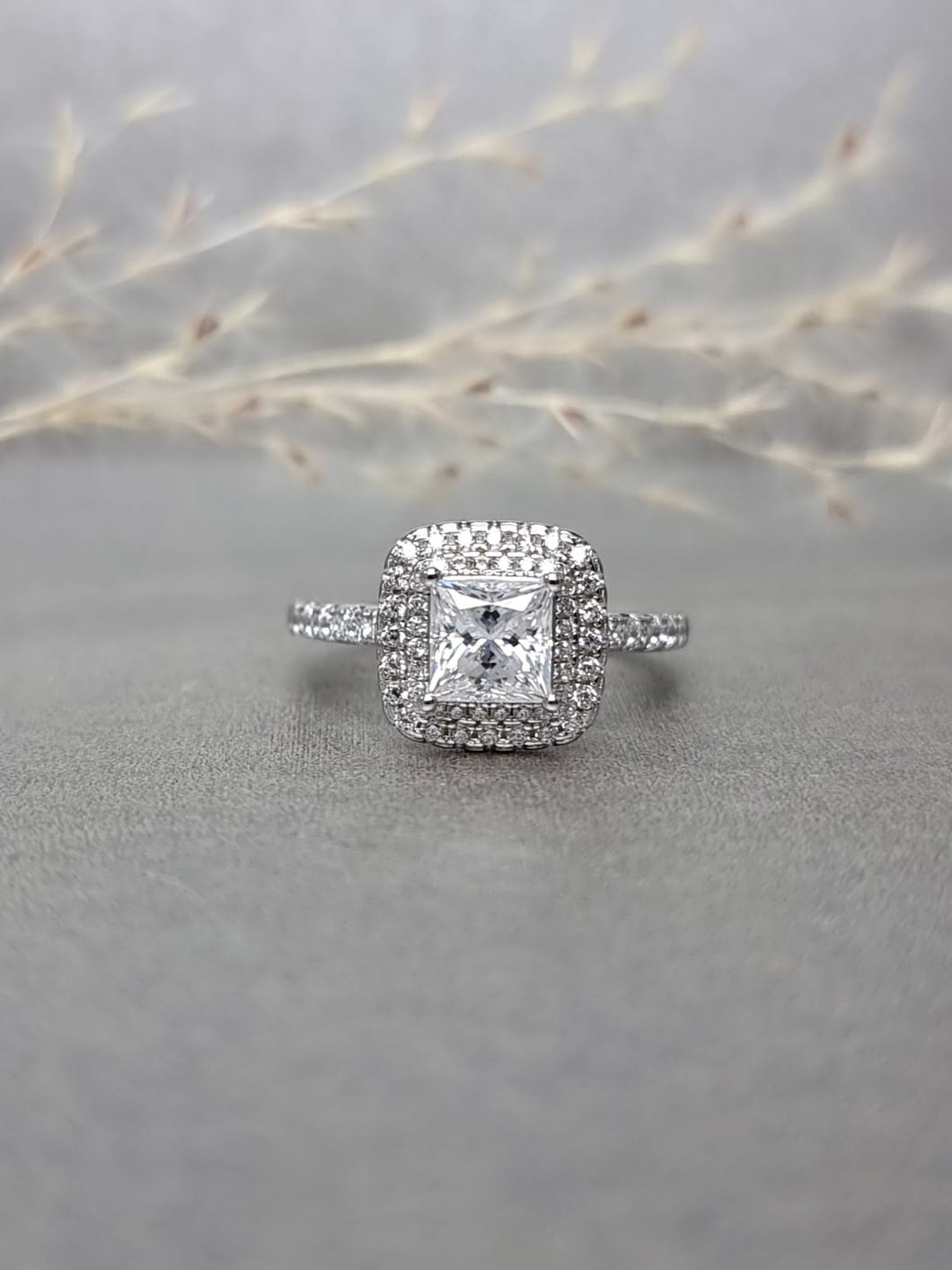 1.00ct Princess Cut Double Halo Moissanite Diamond Ring