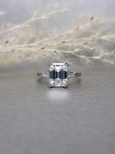 Load image into Gallery viewer, 3.00ct Emerald Cut Moissanite Diamond With Tapered Side Stone Classic Ring
