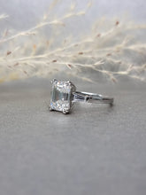 Load image into Gallery viewer, 3.00ct Emerald Cut Moissanite Diamond With Tapered Side Stone Classic Ring
