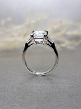 Load image into Gallery viewer, 3.00ct Emerald Cut Moissanite Diamond With Tapered Side Stone Classic Ring
