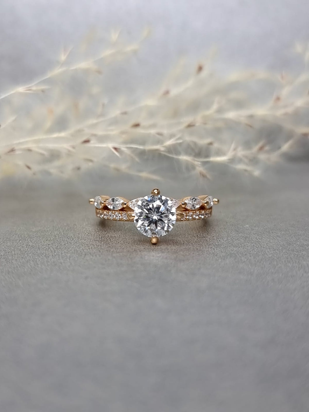 1.00ct Round Brilliant Cut Moissanite Diamond With Marquise Side Stone Ring