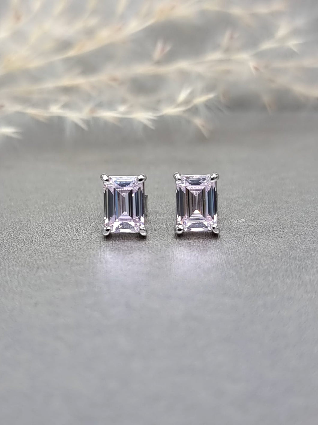 1.00ct/Ea Emerald cut Paste Pink Diamond Simulant Earring