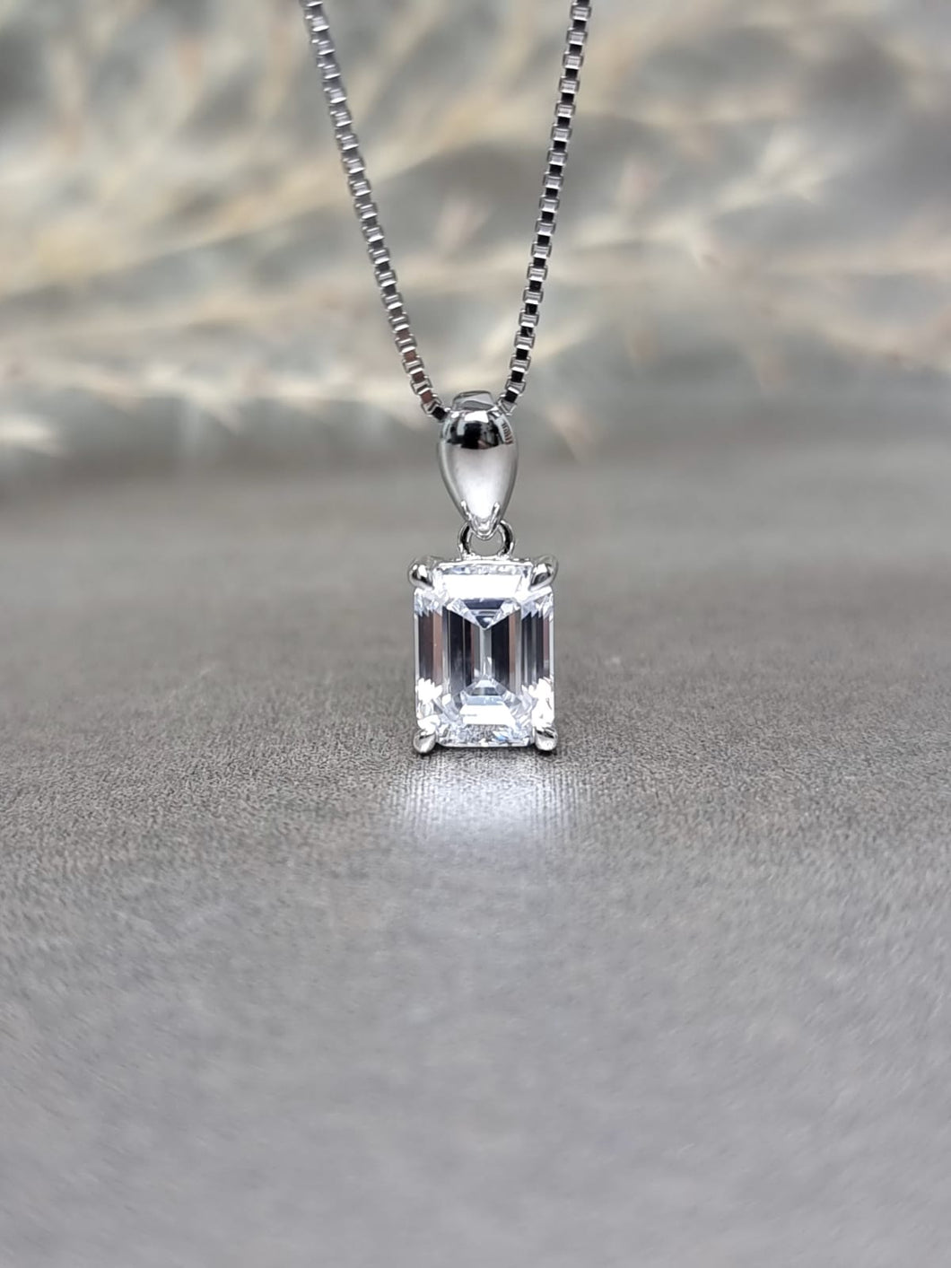 2.00ct Emerald Cut Colorless Diamond Simulant Necklace