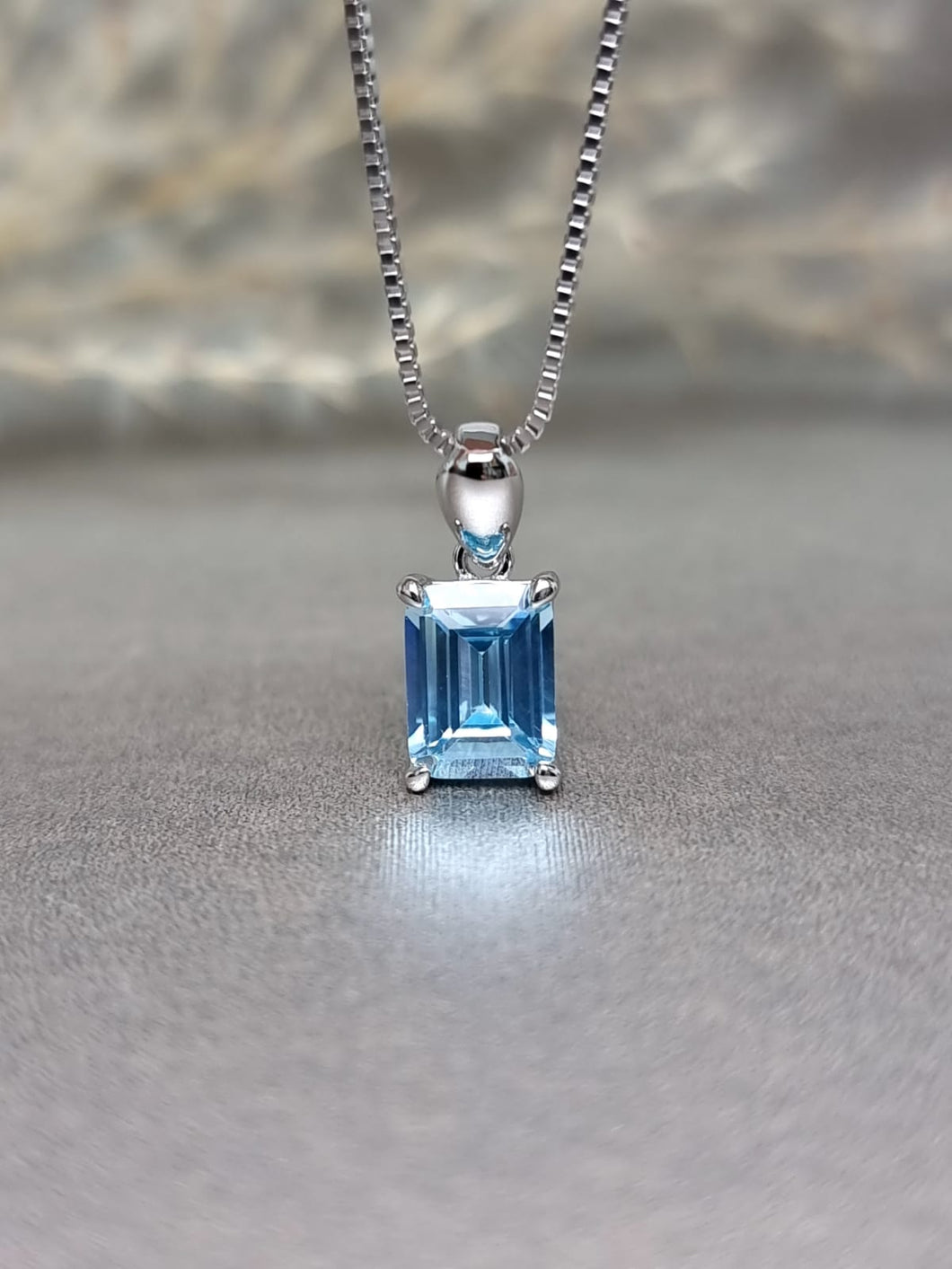 2.00ct Emerald Cut Topaz Blue Diamond Simulant Necklace