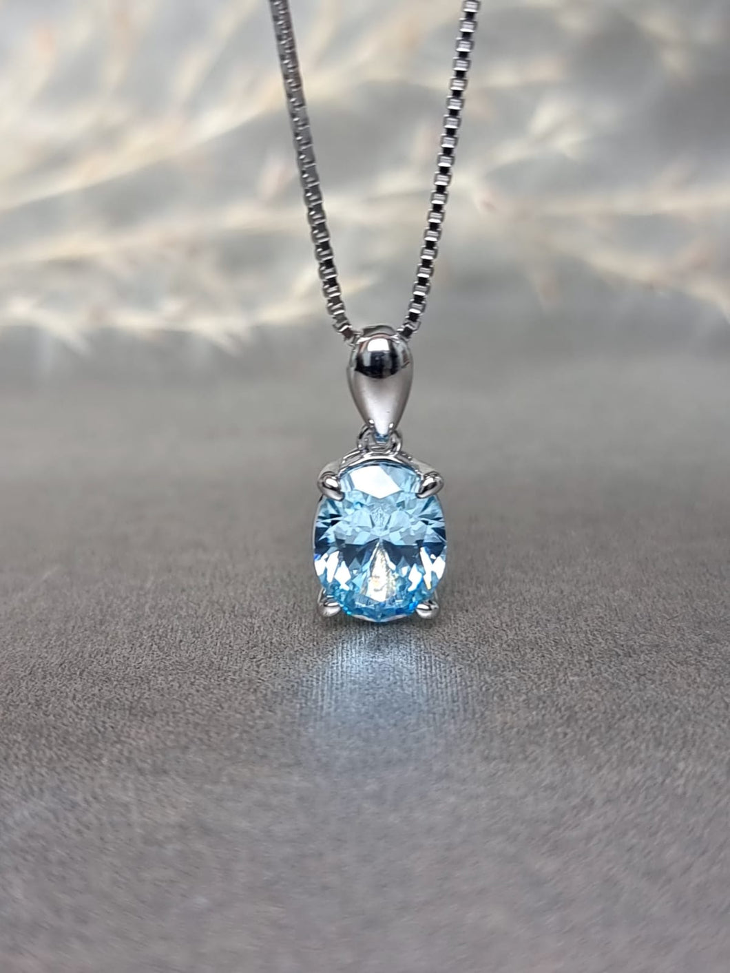 2.00ct Oval Shape Topaz Blue Diamond Simulant Necklace