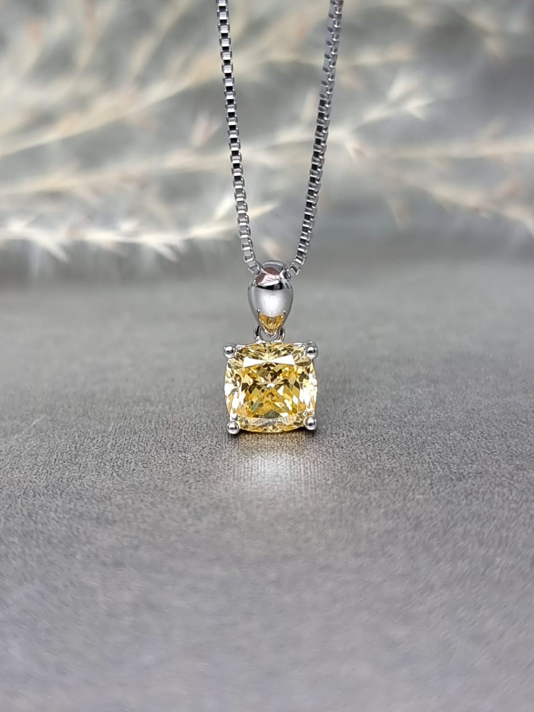 2.00ct Cushion Cut Vivid Yellow Diamond Simulant Necklace