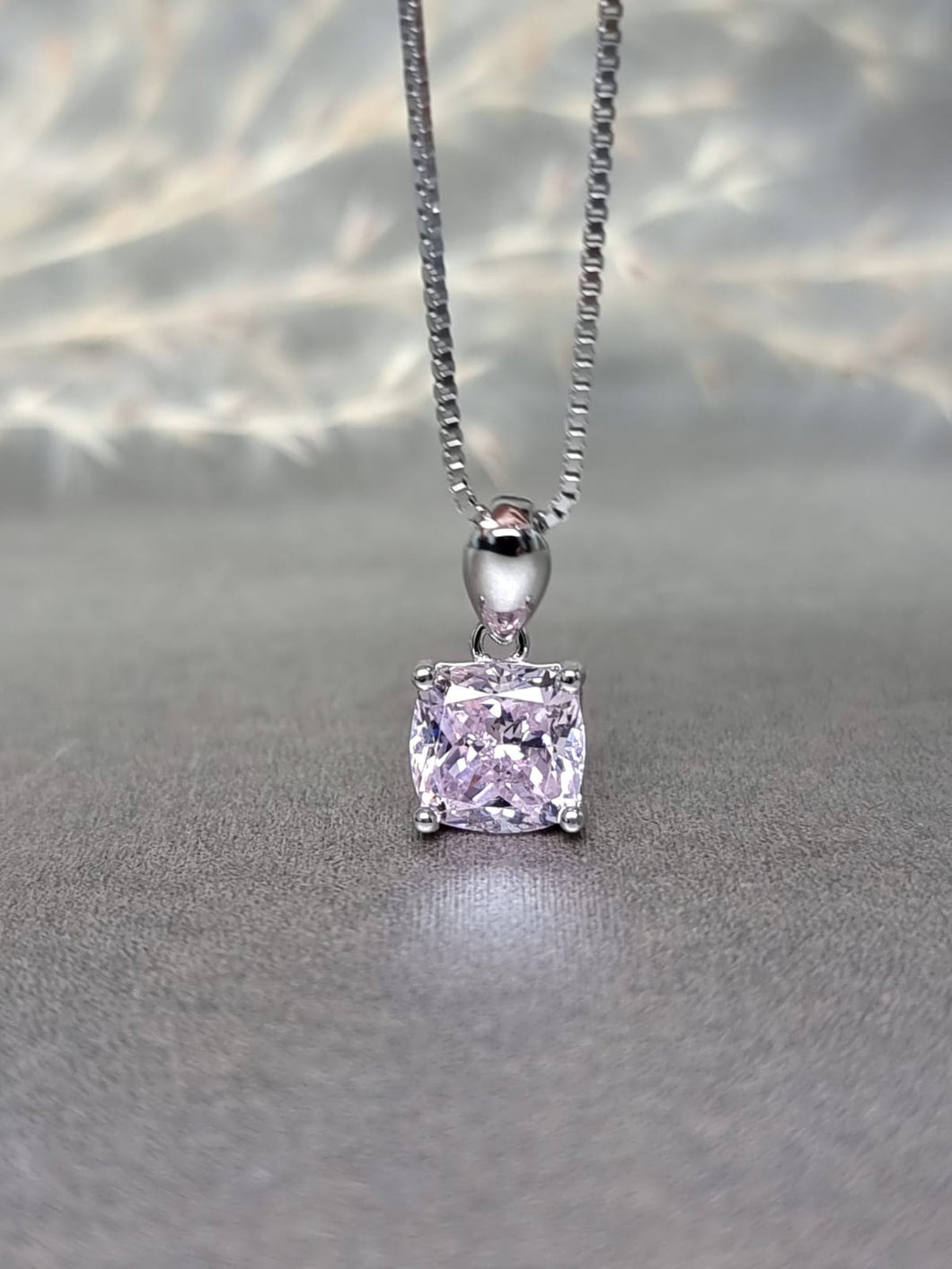 2.00ct Cushion Cut Vivid Pink Diamond Simulant Necklace