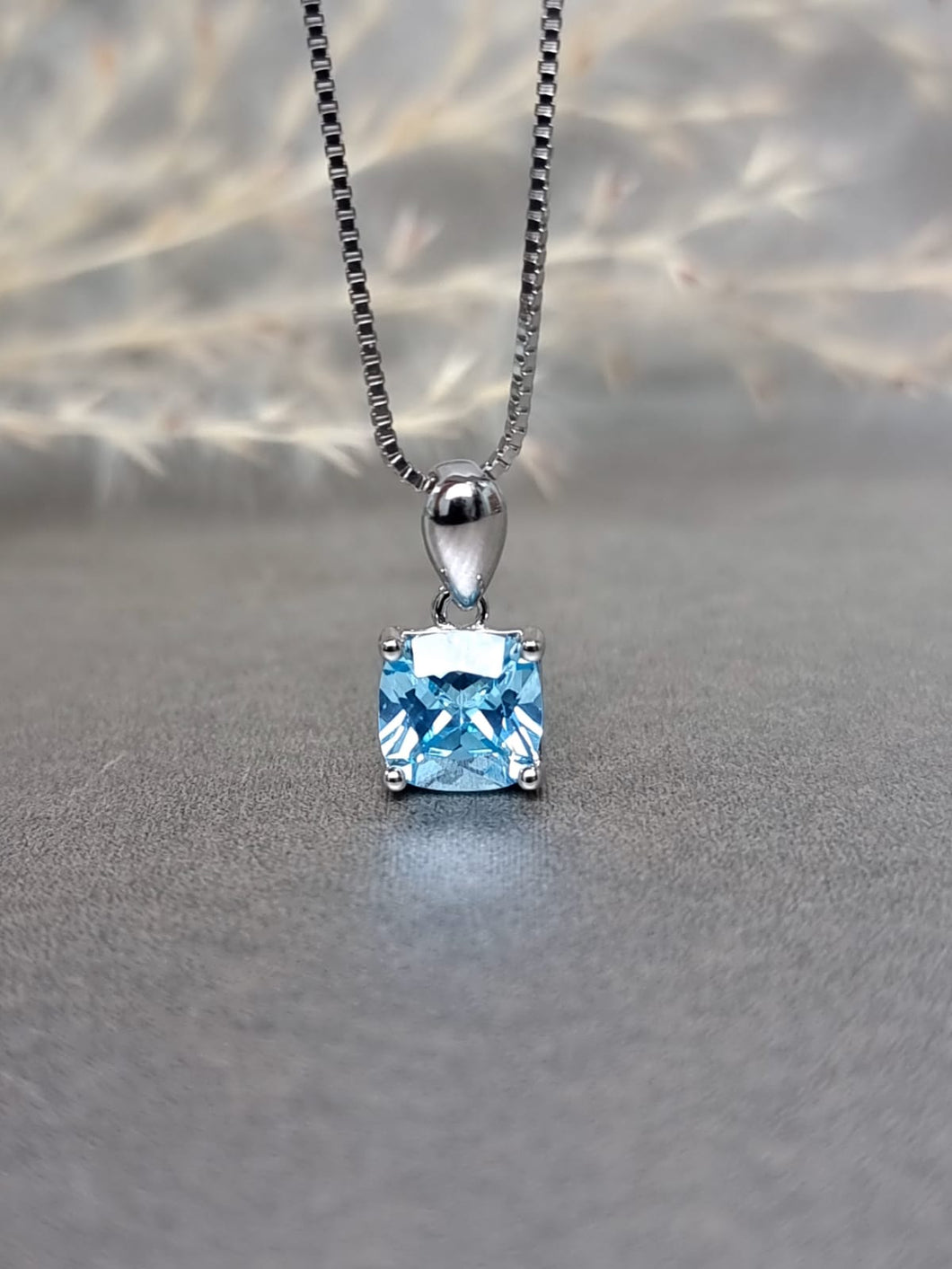 2.00ct Cushion Cut Topaz Blue Diamond Simulant Necklace